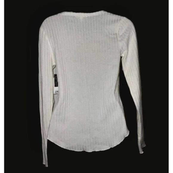 bp Sweater Top XS Ladies NWT Split V Neck Ribbed Lightweight Ivory Off White NWT - Picture 3 of 3